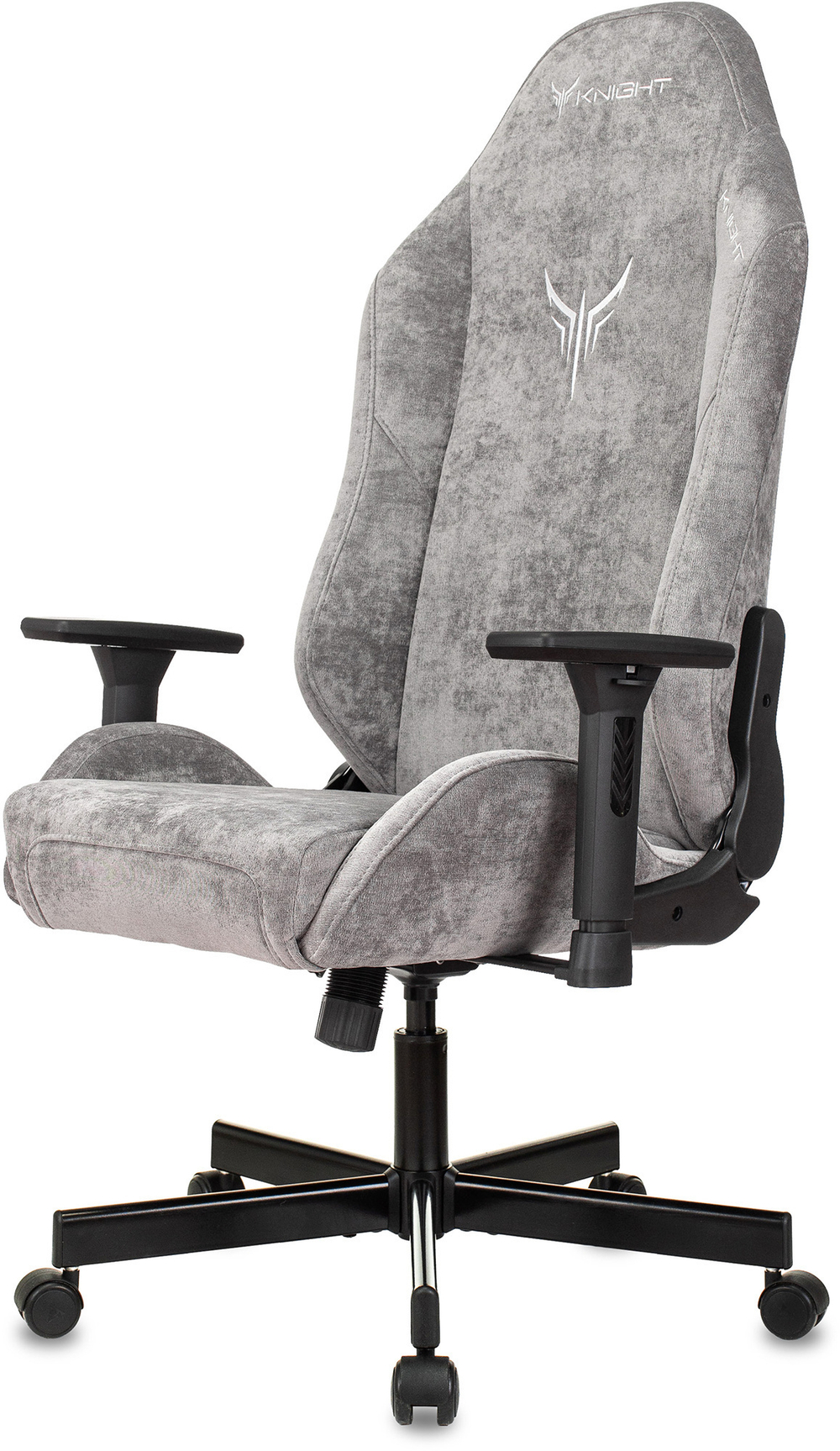 Кресло игровое Knight N1 Fabric серый Light-19 с подголов. крестов. металл