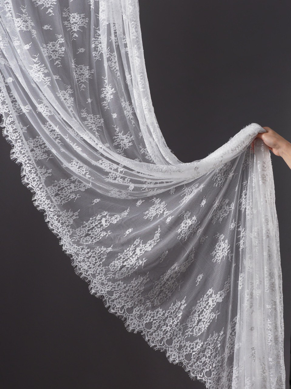 Кружево шантильи теплое белое широкое неэластичное ширина 1,5 м купон 2.9 м