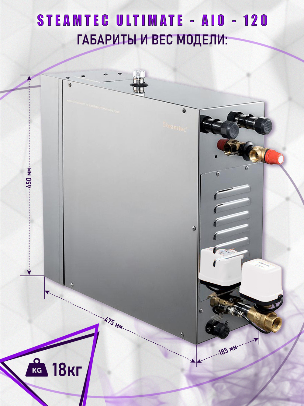 Steamtec TOLO AIO 120 - 12 кВт парогенератор для хамама и турецкой бани / Серия Premium