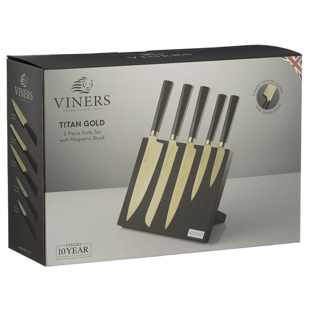Набор из 5 ножей и подставки titan gold