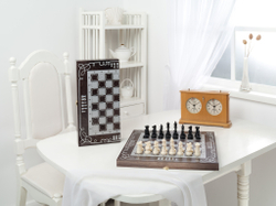 Шахматы походные пластм., доска венге, Орнамент серебро