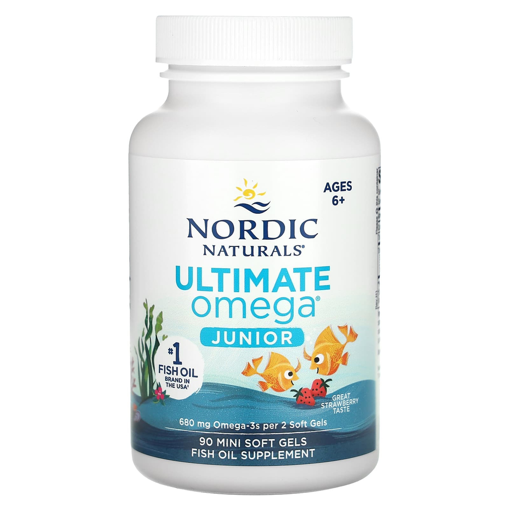 Nordic Naturals, Ultimate Omega Junior, омега для детей от 6 лет, со вкусом клубники, 90 мини-капсул (340 мг в 1 капсуле)
