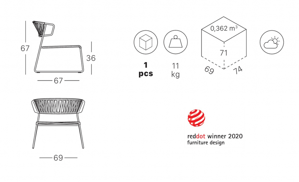 Кресло лаунж плетеное Scab Design Lisa Lounge Filo, лен, ментоловый