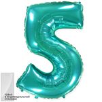 Шар (40"/102 см) Цифра, 5, Тиффани, 1 шт. в упак.
