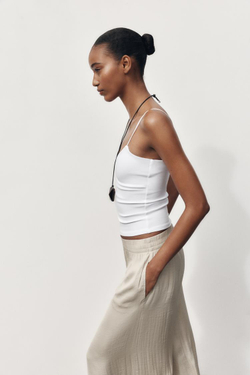 ZARA ХЛОПКОВЫЙ ТОП НА БРЕТЕЛЯХ, БЕЛЫЙ