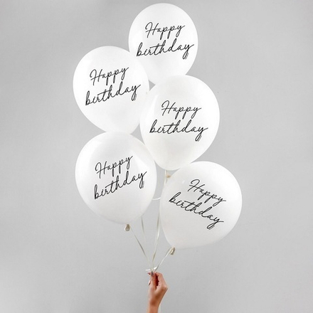 В 14" Белый Happy birthday 30 см.