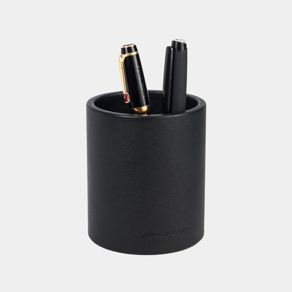 Подставка для ручек из натуральной кожи теленка, черного цвета