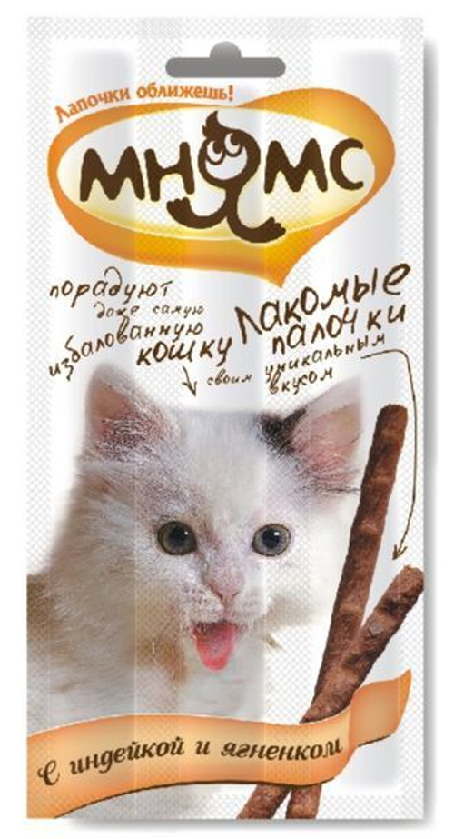 Мнямс Лакомые палочки для кошек с индейкой и ягненком 13,5 см, 3 шт