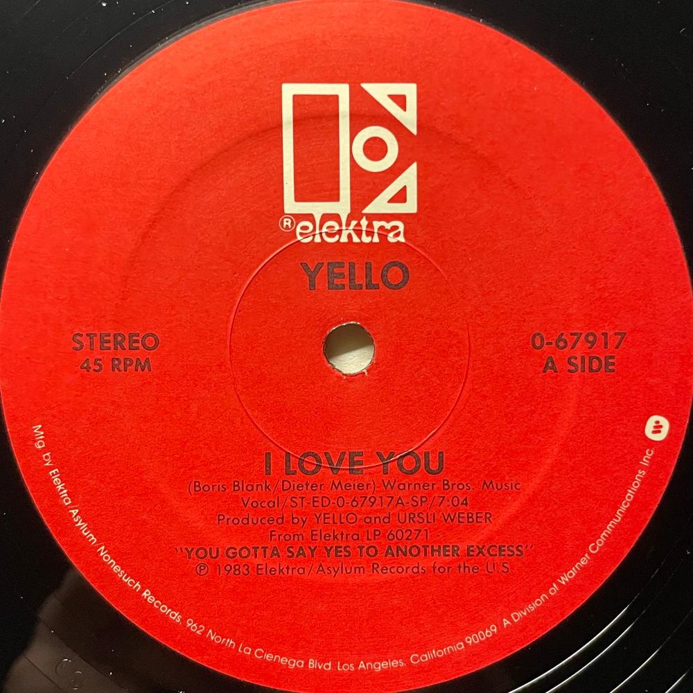 Yello ‎– I Love You (США 1983г.) 12", 45 RPM