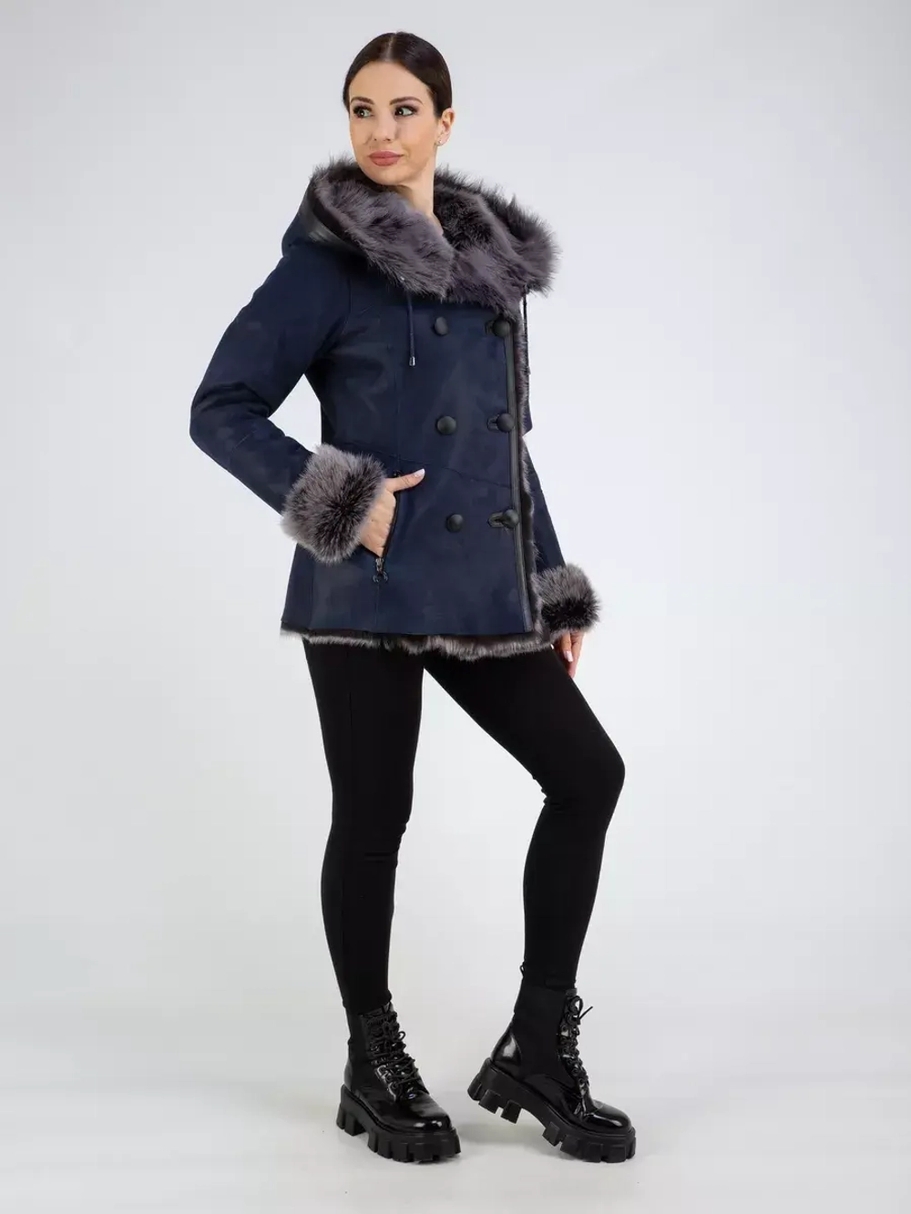 Дубленка натуральная зимняя с капюшоном Турция