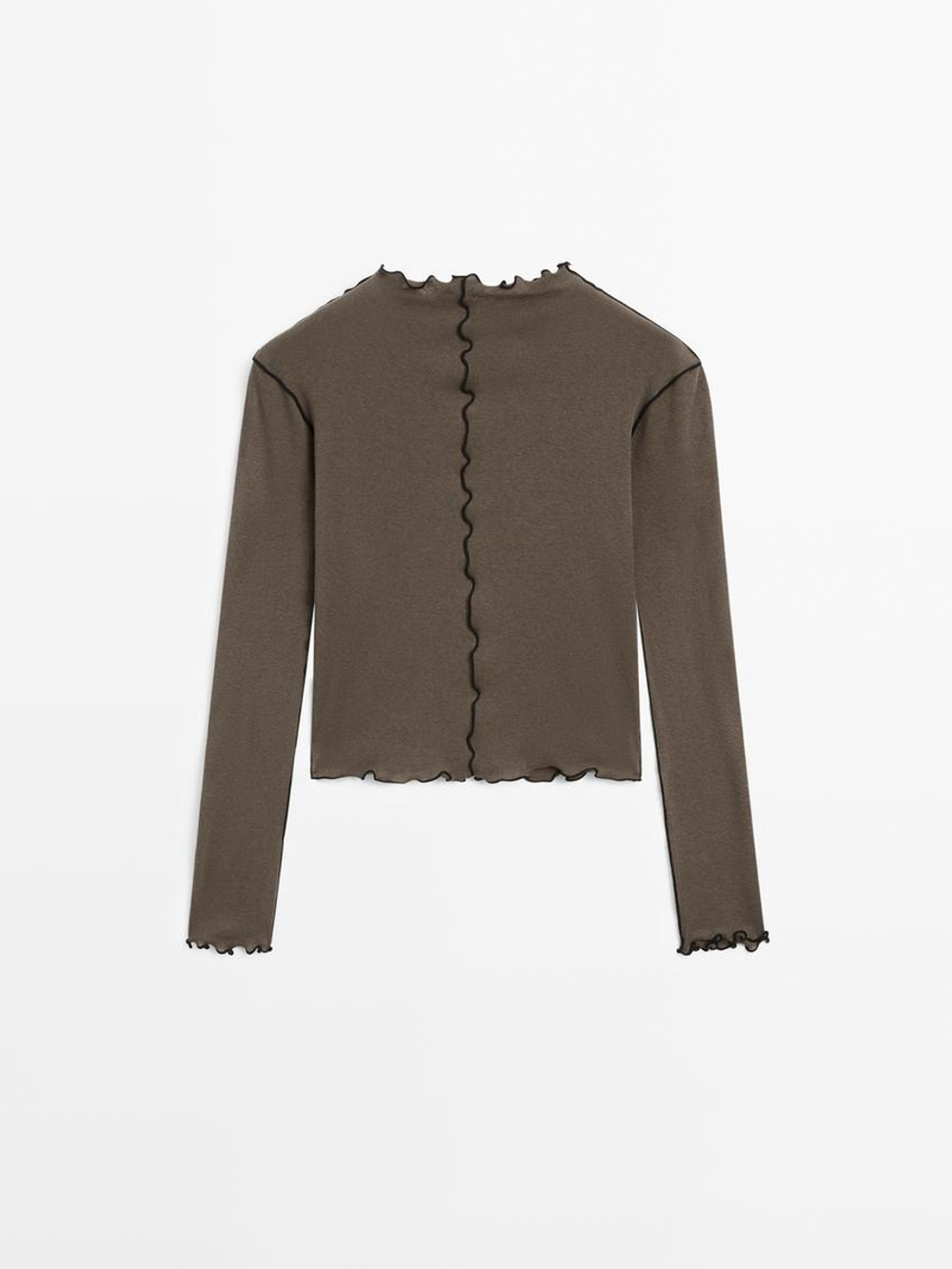 Massimo Dutti Футболка с декоративными швами и окантовкой, жженый