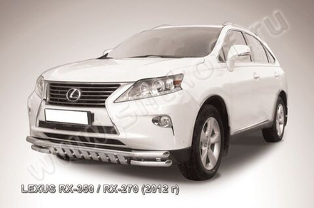 Защита переднего бампера (нержавейка) Lexus RX-350 RX-270 (2012-2015) d57+d57 с защитой картера
