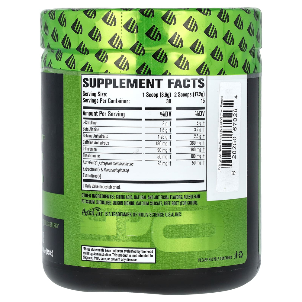 Jacked Factory, Nitro Surge, перед тренировкой, фруктовый пунш, 258 г (9,10 унции)