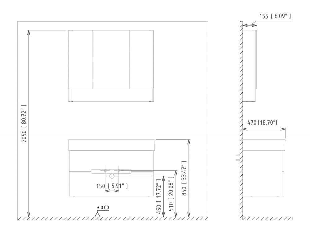 Зеркальный шкаф ORKA Malta 100 антрацит матовый