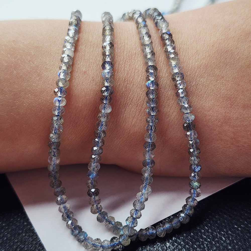 Лабрадор (лабрадорит) огранка, р-р 3.6×2мм, отличная иризация, цена за нить 19 см