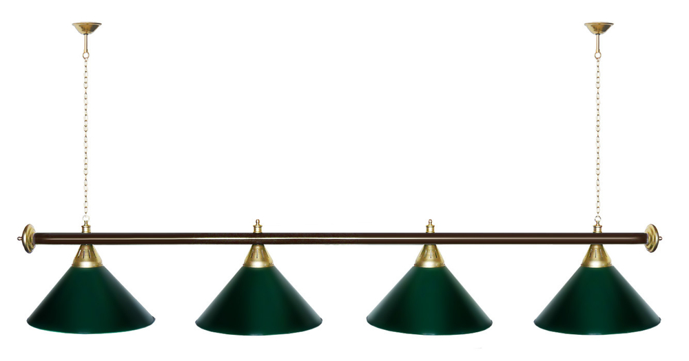 Лампа STARTBILLIARDS 4 пл. (плафоны зеленые,штанга зеленая,фурнитура золото)