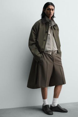 ZARA ШОРТЫ RELAXED FIT, ТЕМНО-ЗЕЛЕНЫЙ