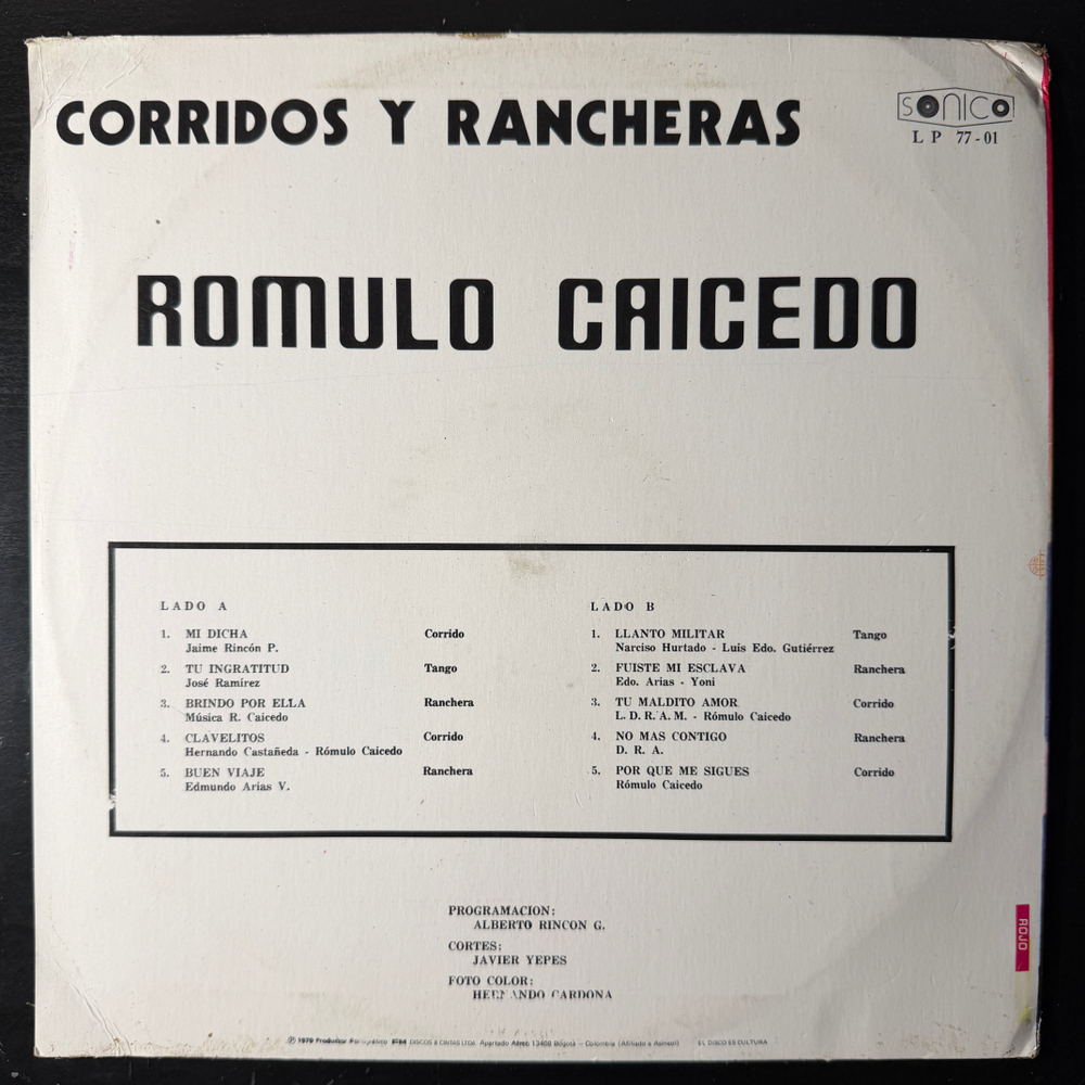 Romulo Caicedo ‎– Corridos Y Rancheras (Колумбия 1977г.) Т