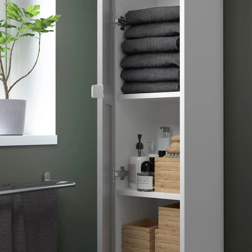 Высокий шкаф с дверцами - ENHET IКЕА/ ЭНХЕТ ИКЕА, 180х30х32 см,серый/белый