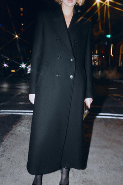 ZARA ДЛИННОЕ ДВУБОРТНОЕ ПАЛЬТО, ЧЕРНЫЙ