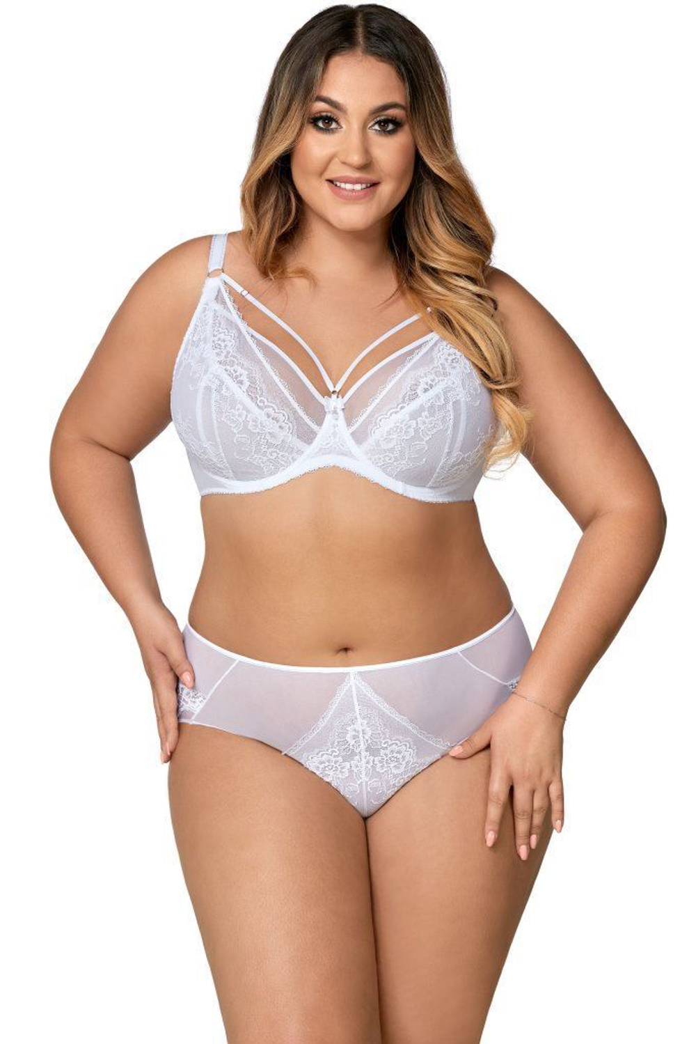 Трусы-слипы из кружева и сетки (Размер: L) (Цвет: телесный)