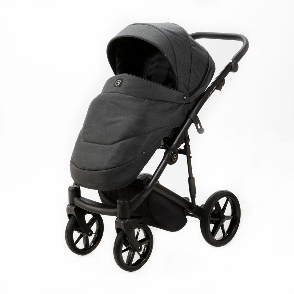 Детская универсальная коляска Adamex MOBI LUX PS-112 (2в1) Графит, Черная экокожа