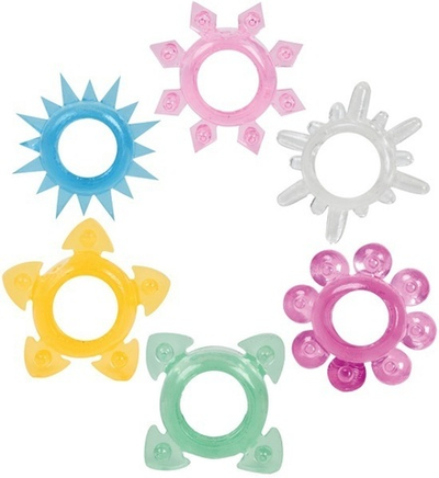 Набор из 6 разноцветных колец на пенис TOWER POWER