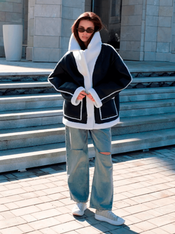 Дубленка из натуральной шерсти, черная, SilverFox