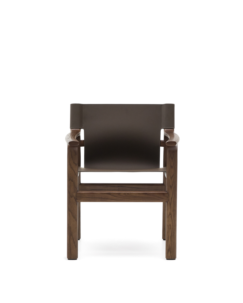 Стул Jan из переработанной кожи темно-коричневого цвета и ясеня в ореховом цвете