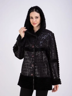 Дубленка женская натуральная с капюшоном оверсайз Турция