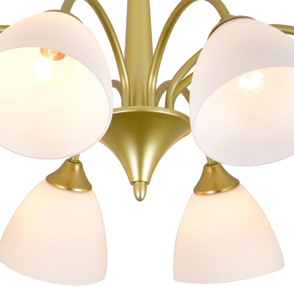 Люстра на штанге 8х60Вт Е27, металл/стекло, золото/белый матовый