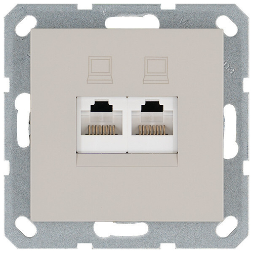 Интернет розекта 2х терминальная 6 категория, цвет тауп