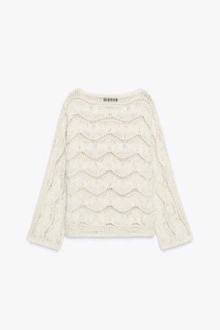 ZARA ДЖЕМПЕР АЖУРНОЙ ВЯЗКИ, ЭКРЮ
