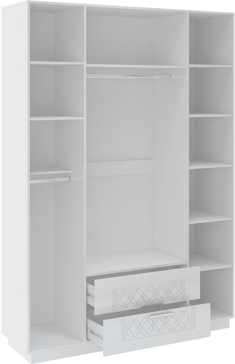 Шкаф для одежды распашной с зеркалом и полками Белый Поры Дерева/Белый Глянец, 130х51х222 см Тиффани RINNER мебельная фабрика