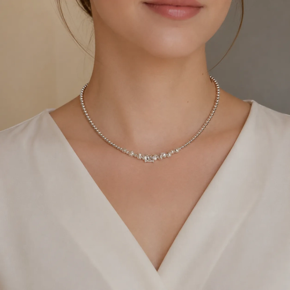 Колье-чокер YIDA «Серебряные бусины» Silver