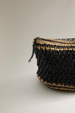 ZARA HOME ПЛЕТЕНАЯ БУМАЖНАЯ СУМКА-КЛАТЧ, ЧЕРНЫЙ