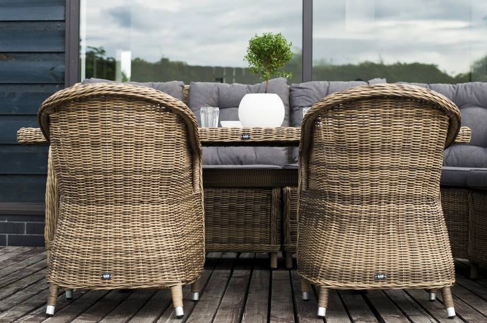 "Бергамо" обеденная группа угловая из искусственного ротанга, цвет соломенный