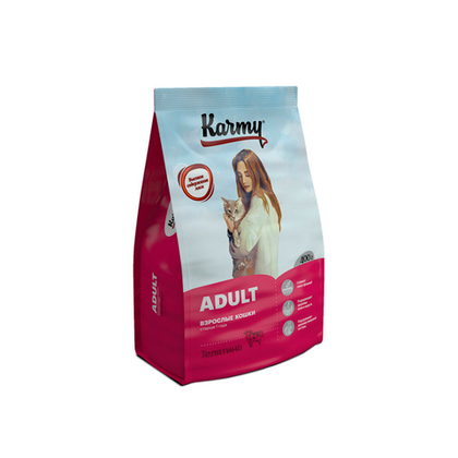 Сухой корм для взрослых кошек старше 1 года с Телятиной Karmy Adult
