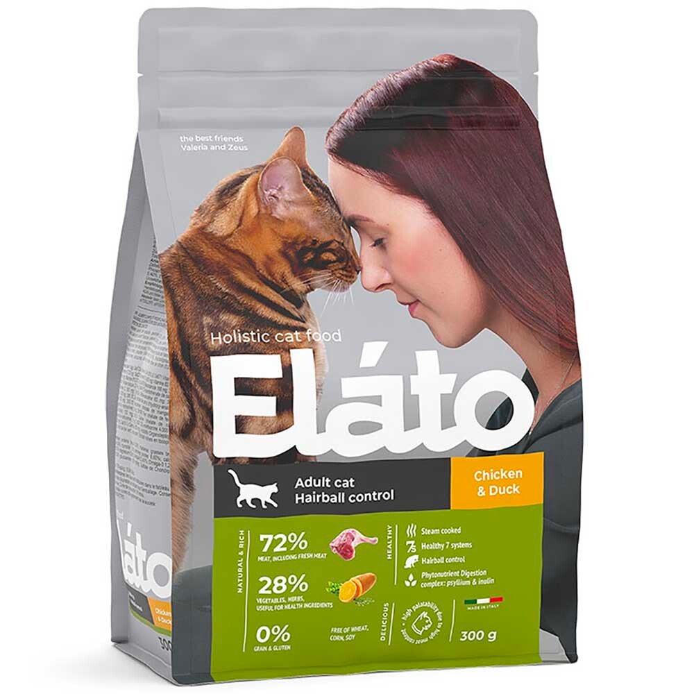 Elato Holistic корм для кошек для выведения шерсти с курицей и уткой (Adult Cat Chicken & Duck / Hairball Control)