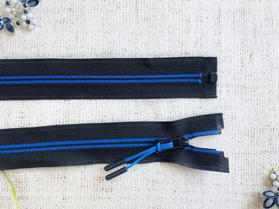 Молния спираль потайная, Т5, L 80 см, чёрный с синим