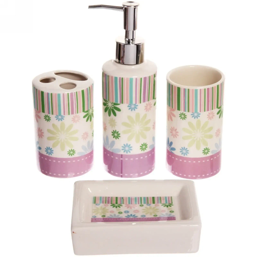 Набор для ванной из 4-х предметов керамический «Салют» фиолетовый