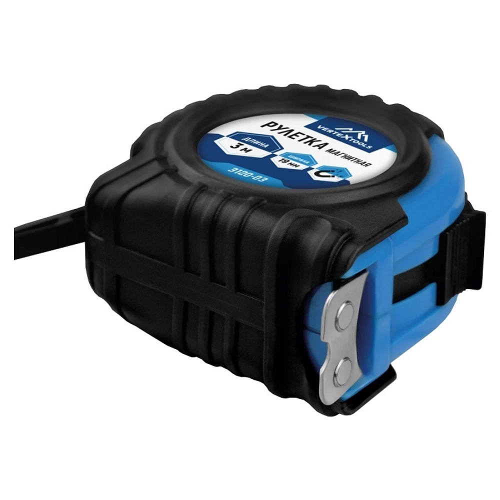 Рулетка 3 м 19 мм обрезиненный корпус, магнитная VERTEXTOOLS