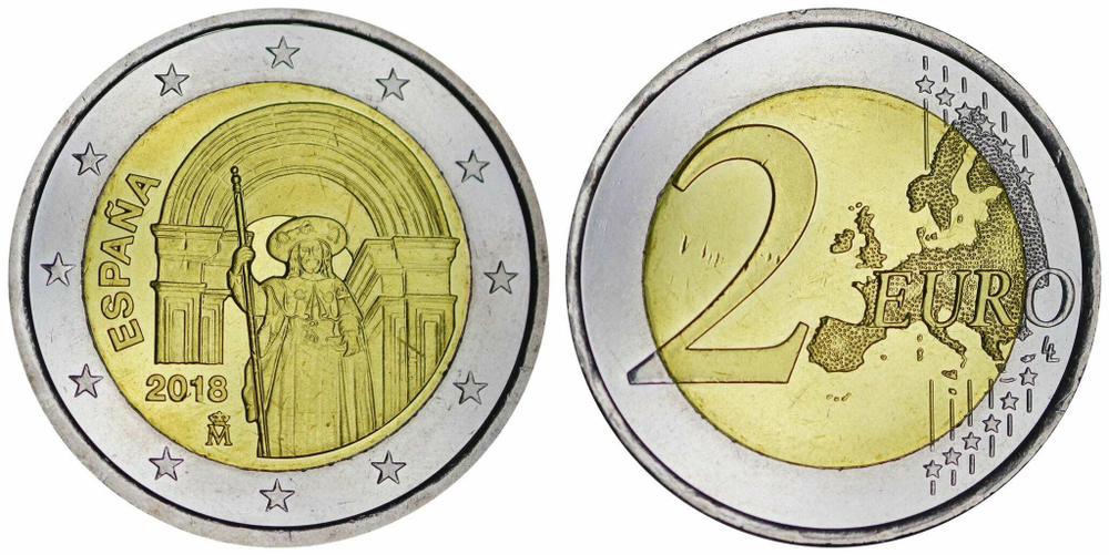 Испания 2 евро, 2018 ЮНЕСКО - Сантьяго-де-Компостела аUNC