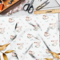 Ткань саржа зайки милые на траве