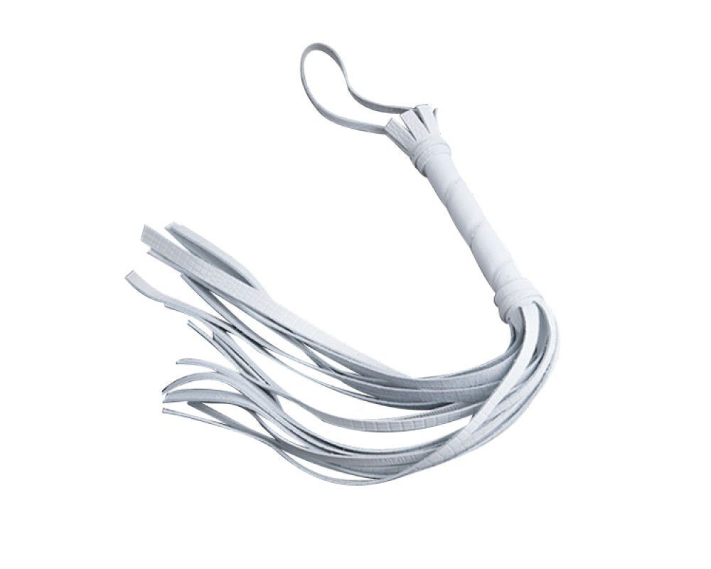 Белая кожаная плеть с 22 хвостами - 40 см. (Цвет: белый)