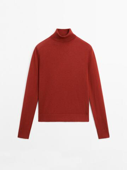 Massimo Dutti Свитер из смесовой шерсти с высоким воротником, темно-розовый