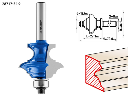 ЗУБР 34,9x25.4мм, хвостовик 8мм, фреза кромочная фигурная №6(многопрофильная)