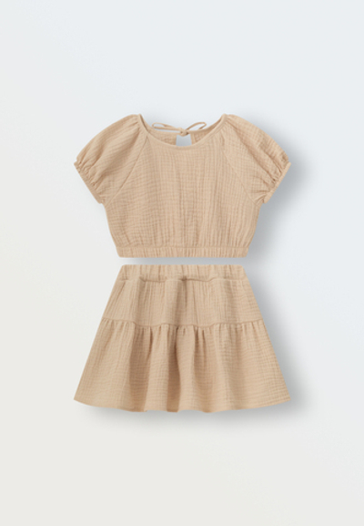 3144-221 Комплект топ и юбка-шорты из муслина (молочный)