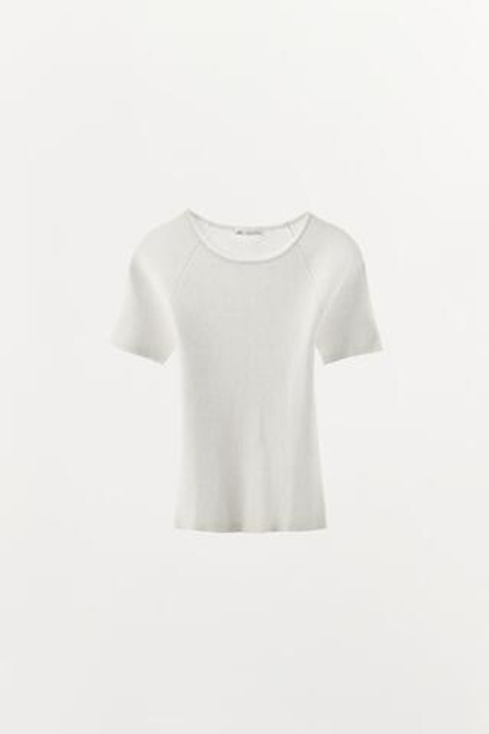 ZARA БАЗОВАЯ ФУТБОЛКА В РУБЧИК, БЕЛЫЙ