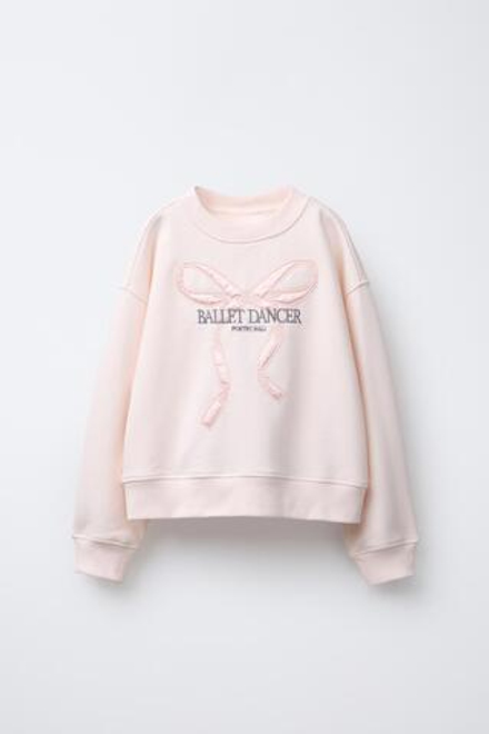 ZARA ТОЛСТОВКА С АТЛАСНЫМ БАНТОМ И ВЫШИВКОЙ, РОЗОВЫЙ